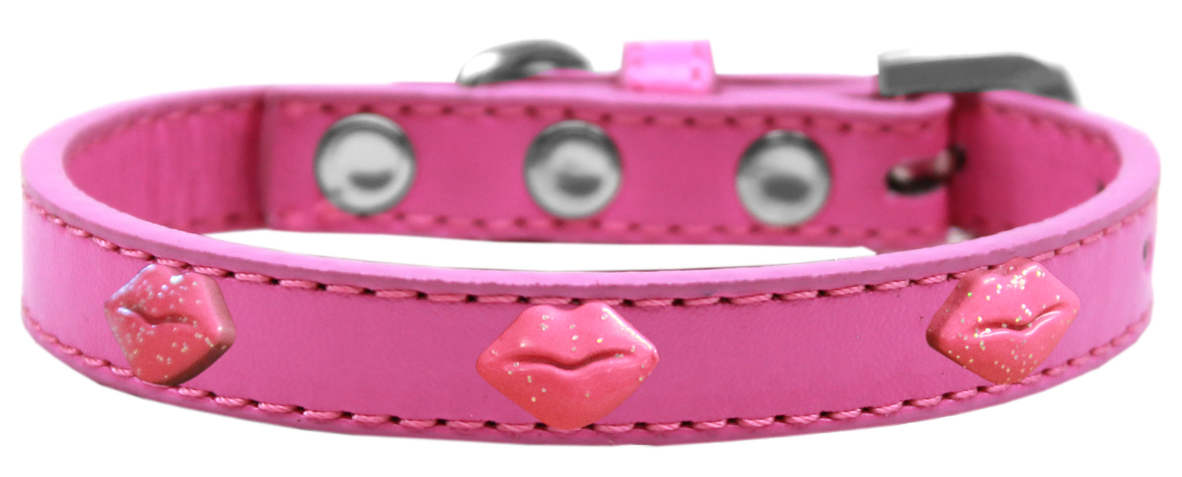 Pink Glitter Lips Widget Dog Collar Bright Pink Size 14